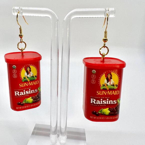 Raisin Earrings - Red California Sun Maid Dried Raisins - Mini Brands Earrings - Picture 1 of 6